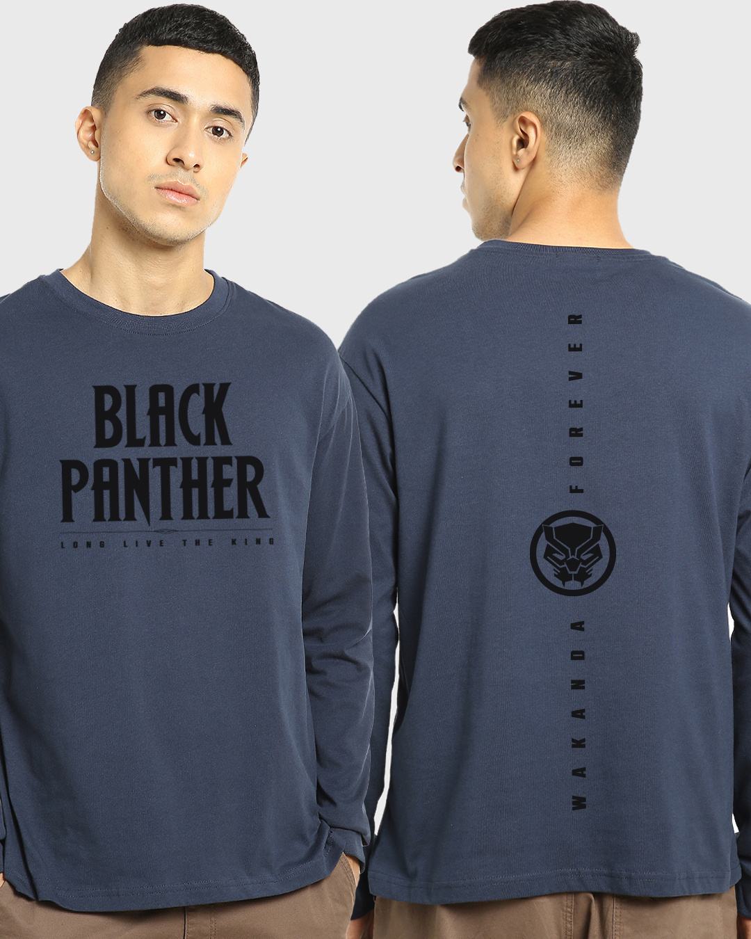 Buy Men's Blue Black Panther Typography Oversized T-shirt Online at ...