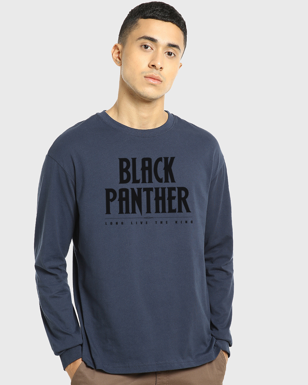 Shop Men's Blue Black Panther Typography Oversized T-shirt-Back