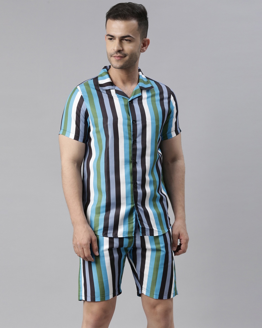 Buy Men's Blue & Black Striped Co-ord Set Online in India at Bewakoof