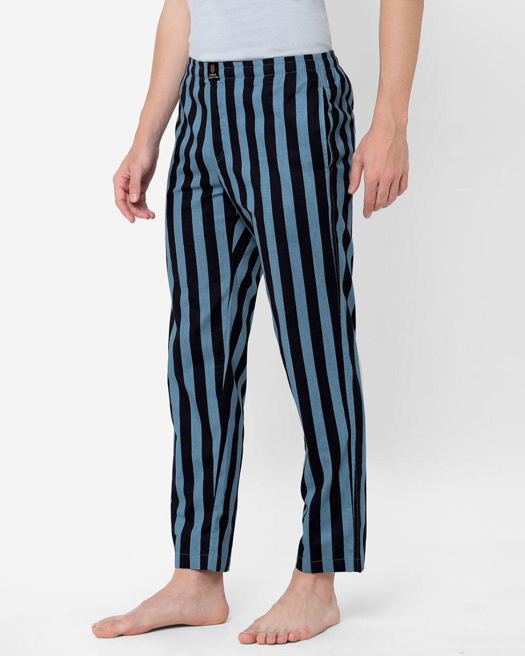 Striped High Waist Pants In Blue