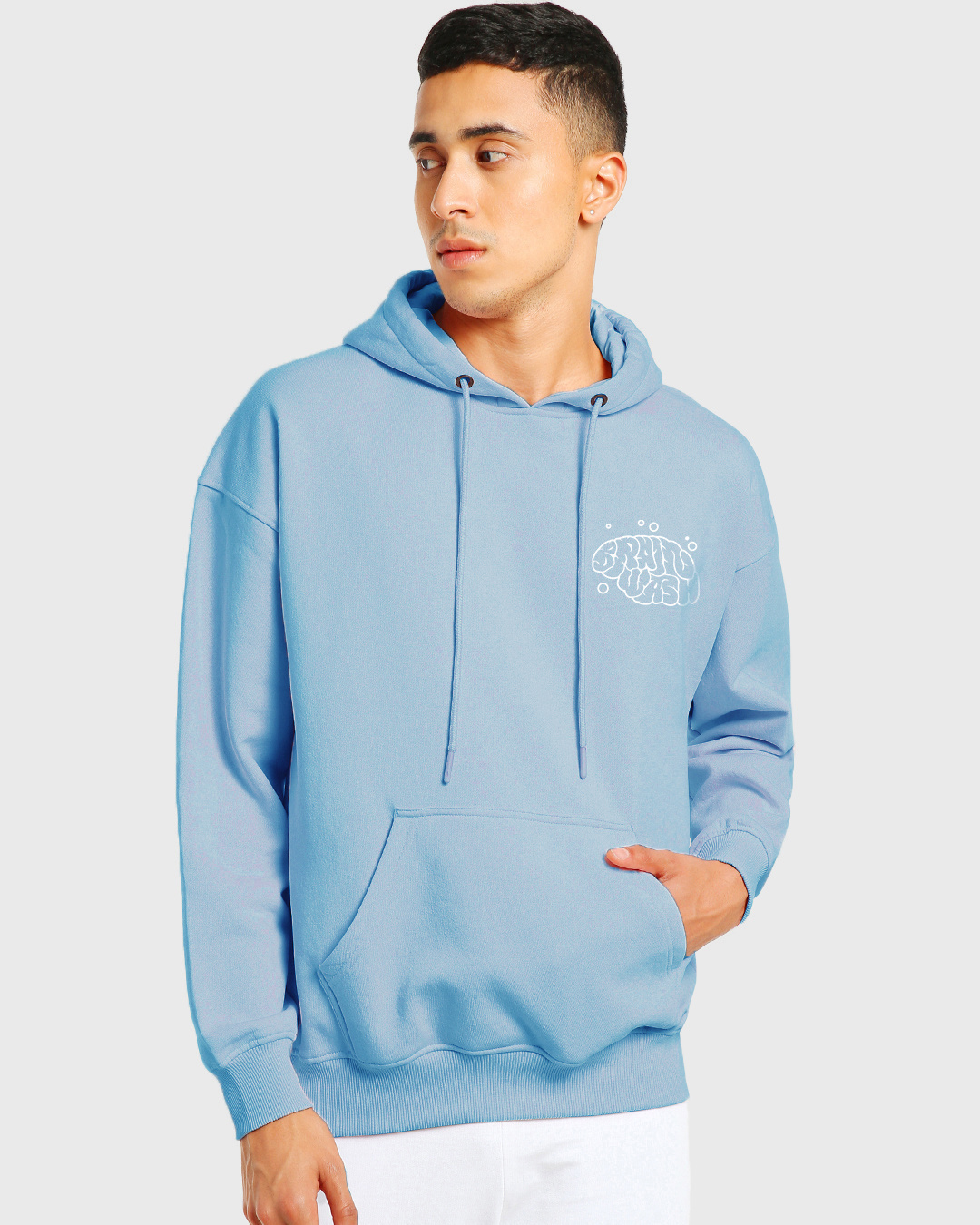 Shop Men's Blue Brain Wash Graphic Printed Oversized Hoodies-Back