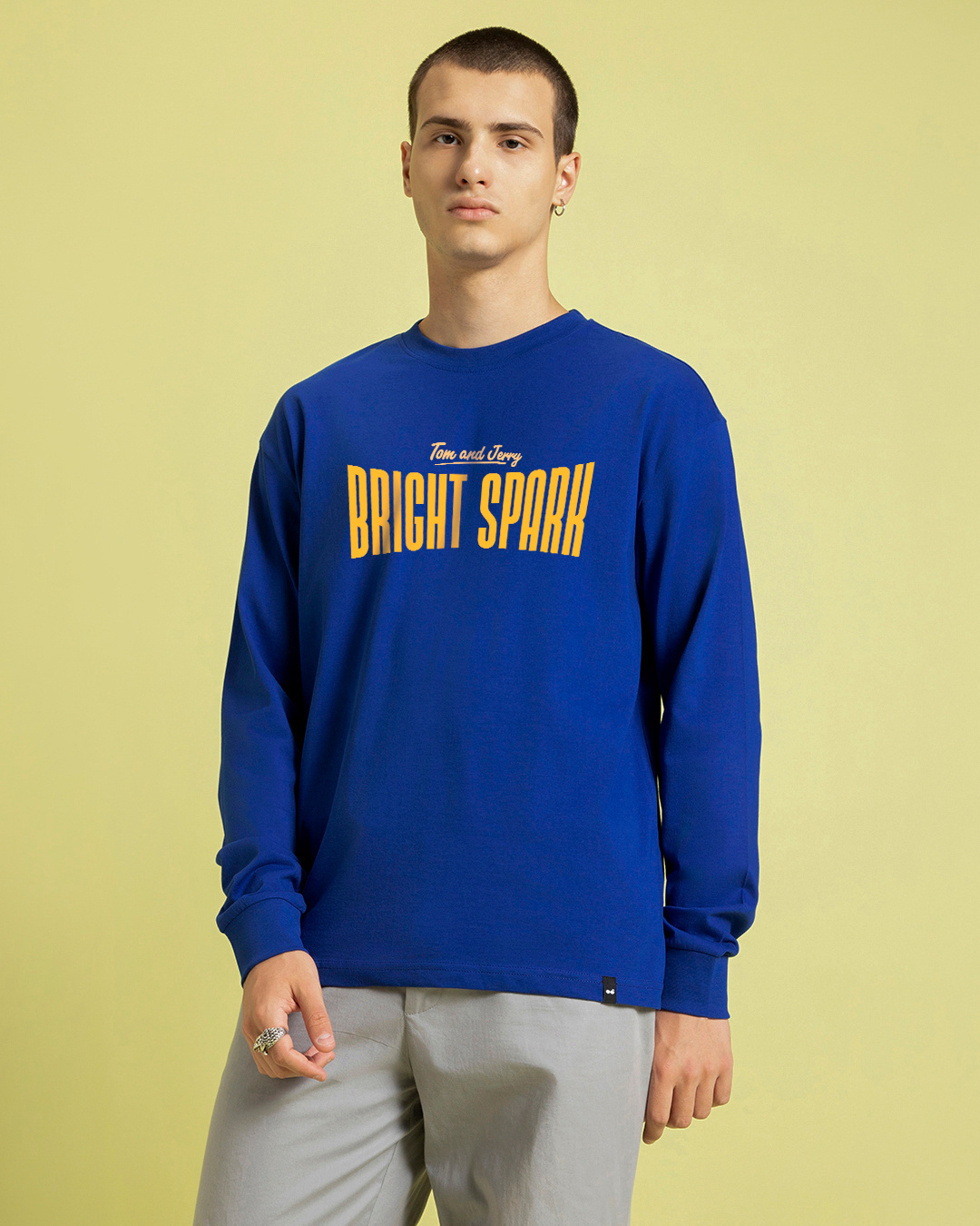 Shop Men's Blue Bright Spark Graphic Printed Oversized T-shirt-Back