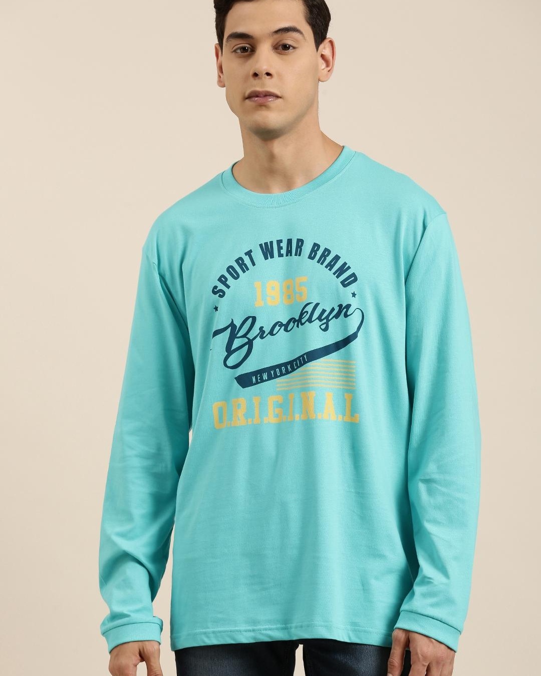 Shop Men's Blue Brooklyn Typography Oversized T-shirt-Back