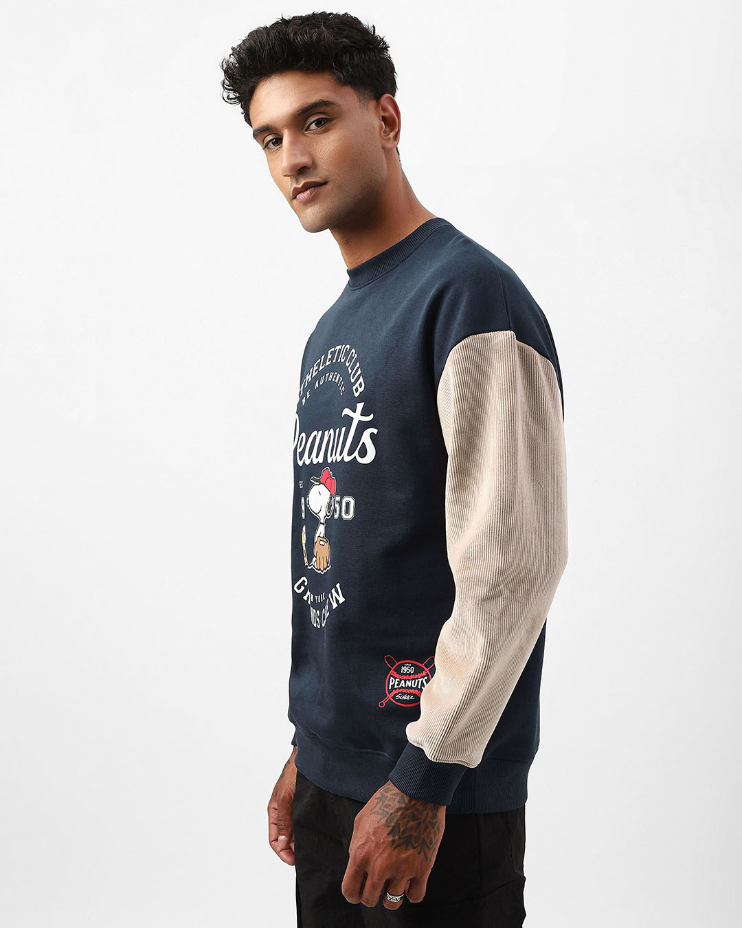 Shop Men's Blue & Brown Graphic Printed Oversized Sweatshirt-Back