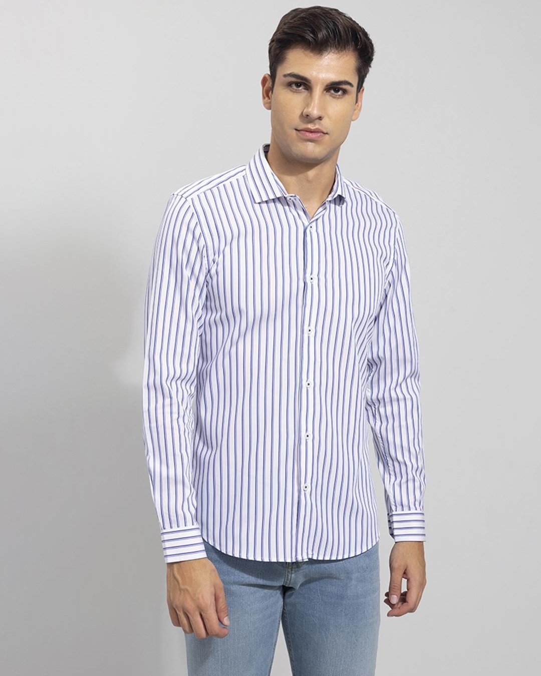 Buy Men's Blue Cairo Giza Striped Slim Fit Shirt Online at Bewakoof