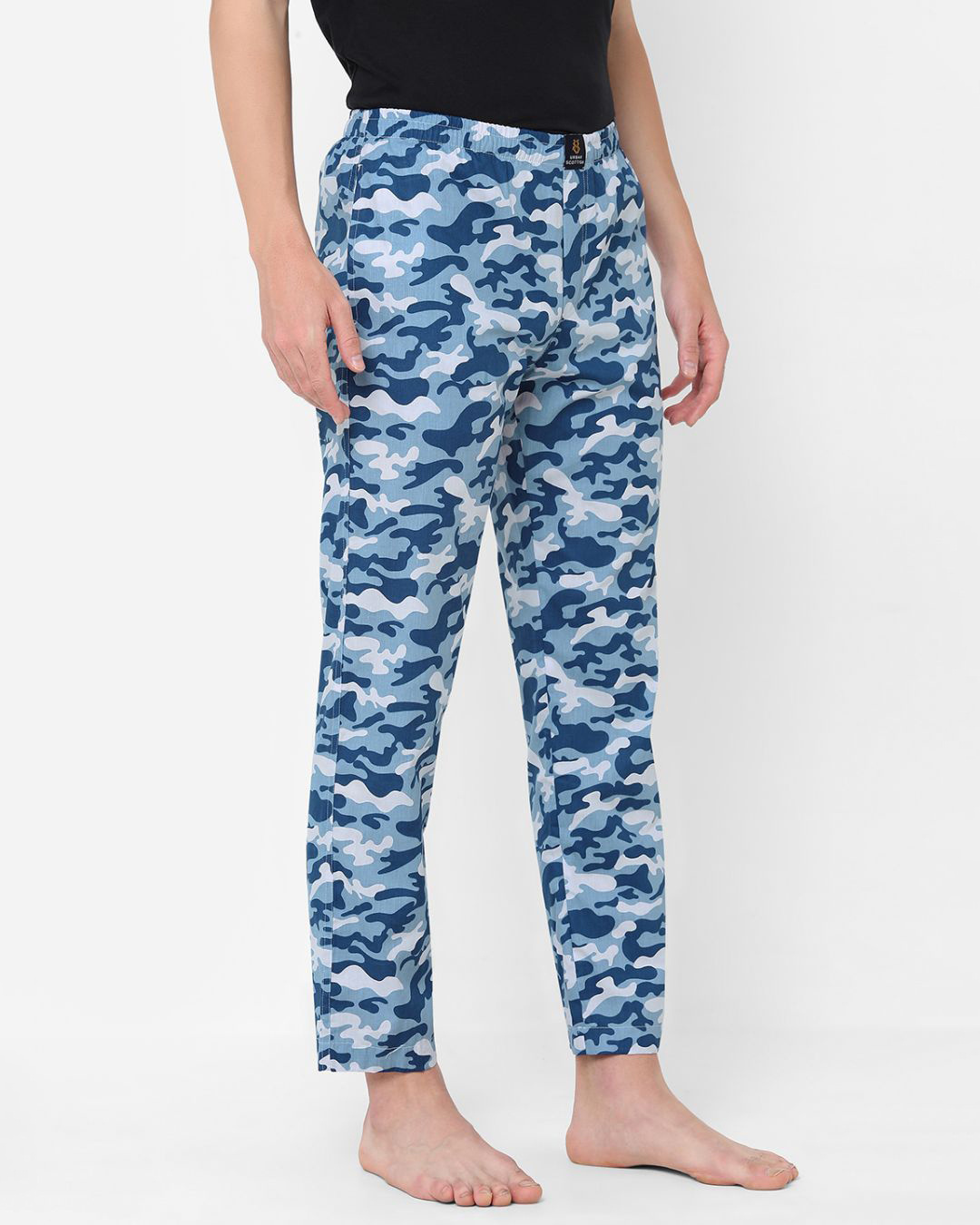 Shop Men's Blue Camouflage Cotton Lounge Pants-Back