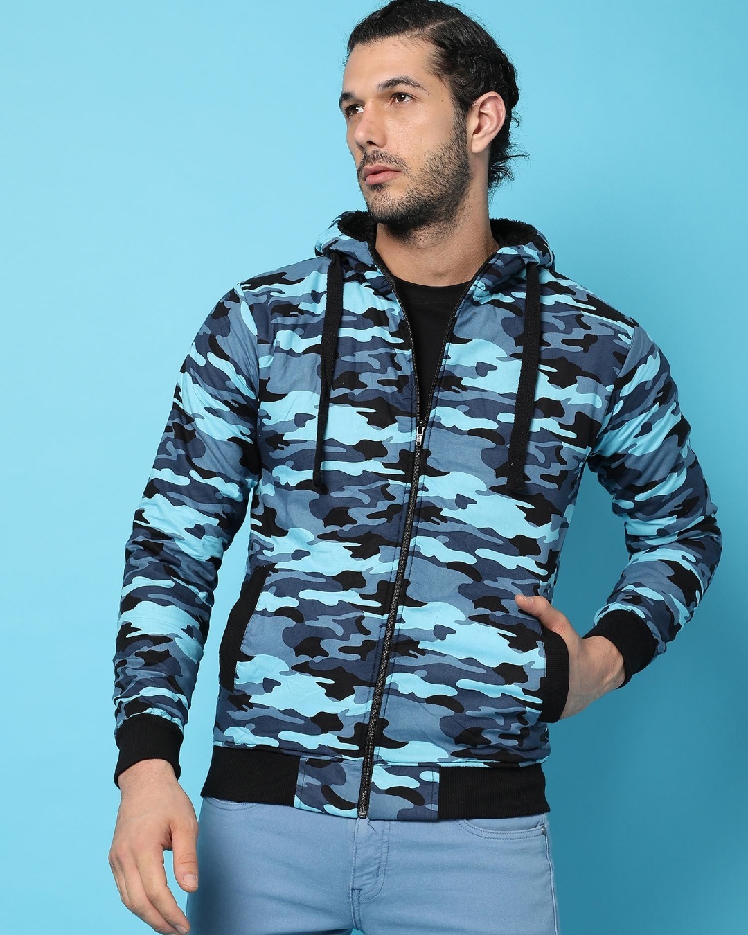 Buy Men's Blue Camouflage Hoodie Jacket Online at Bewakoof