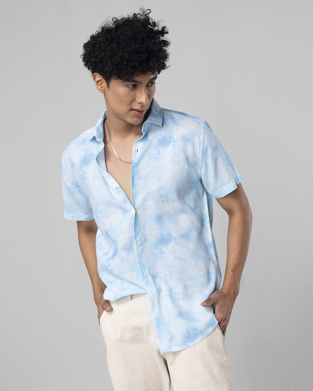 Men's Abstract Blue Slim Fit Shirt main image 1