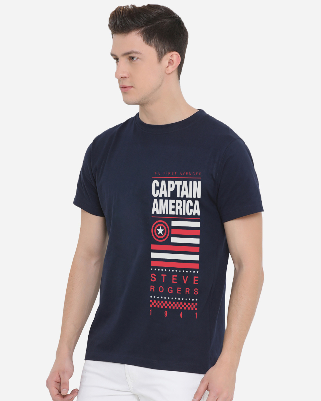 Shop Men's Blue Captain America Typography T-shirt-Back