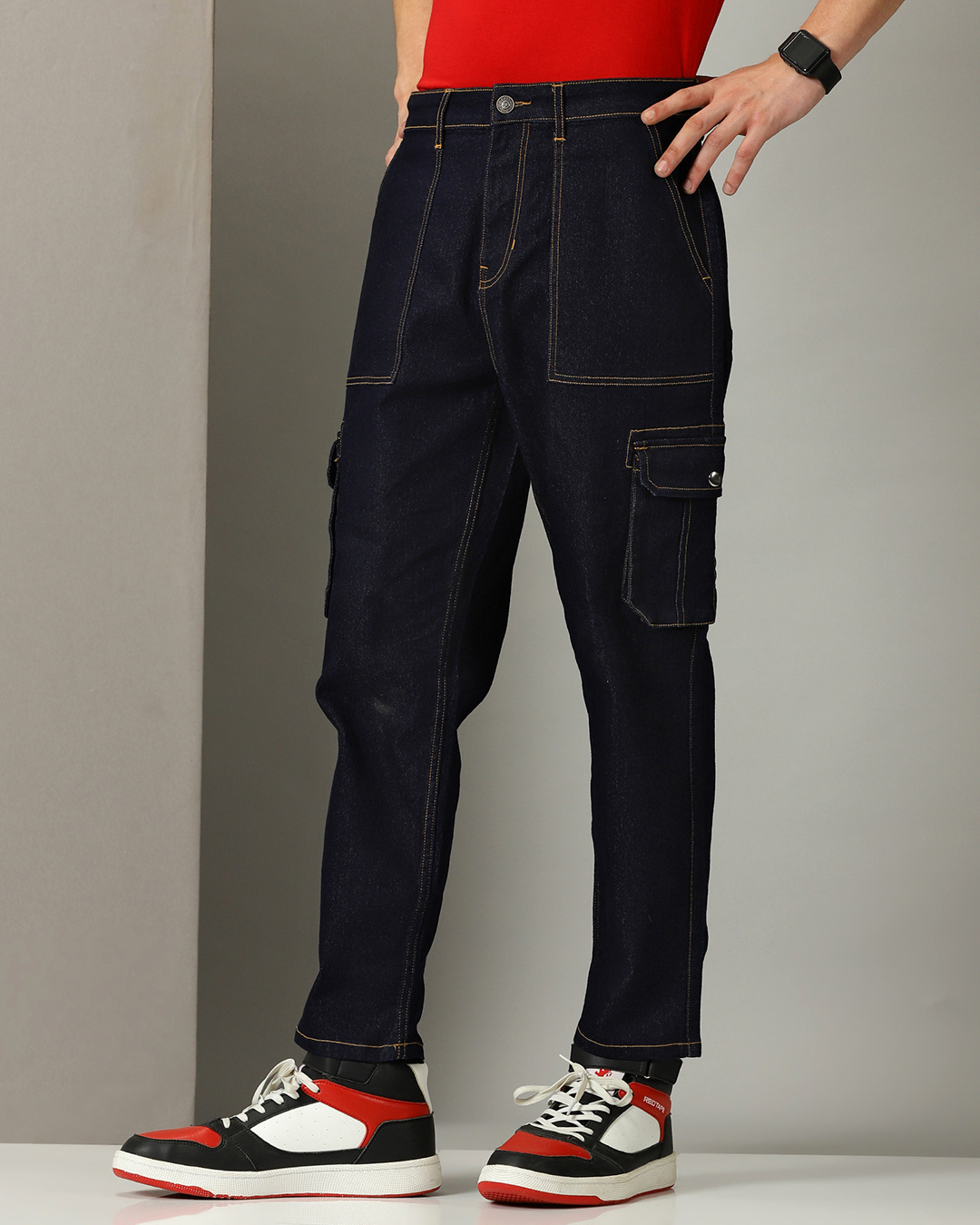 Shop Men's Blue Cargo Jeans-Back