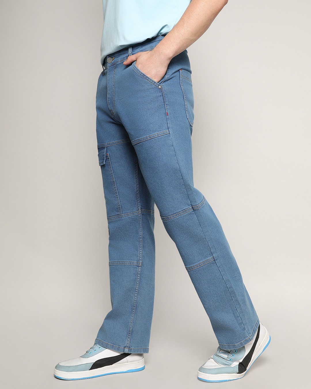 Shop Men's Blue Relaxed Fit Cargo Jeans-Back