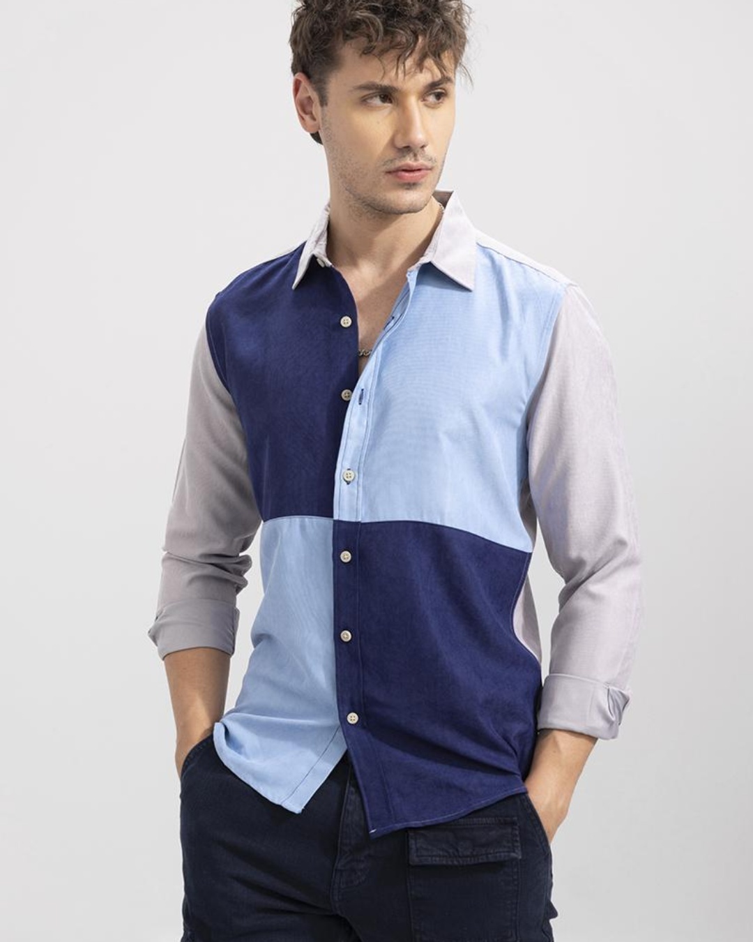 Buy Mens Blue Carrelage Color Block Slim Fit Shirt Online At Bewakoof 2414