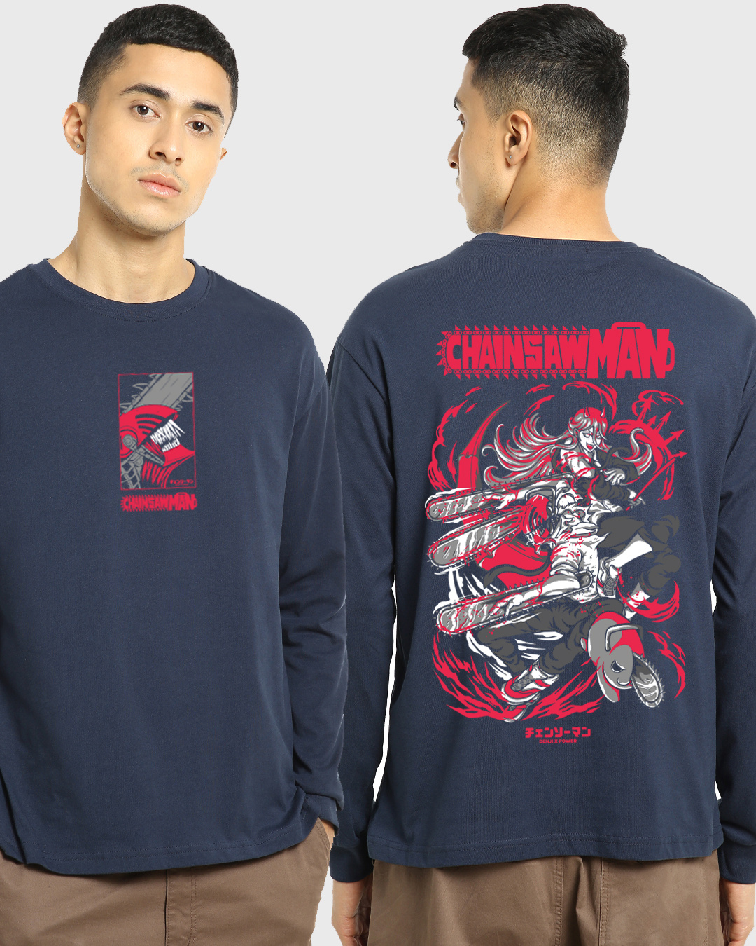 Buy Men's Blue Chainsaw Man Graphic Printed Oversized Tshirt Online at
