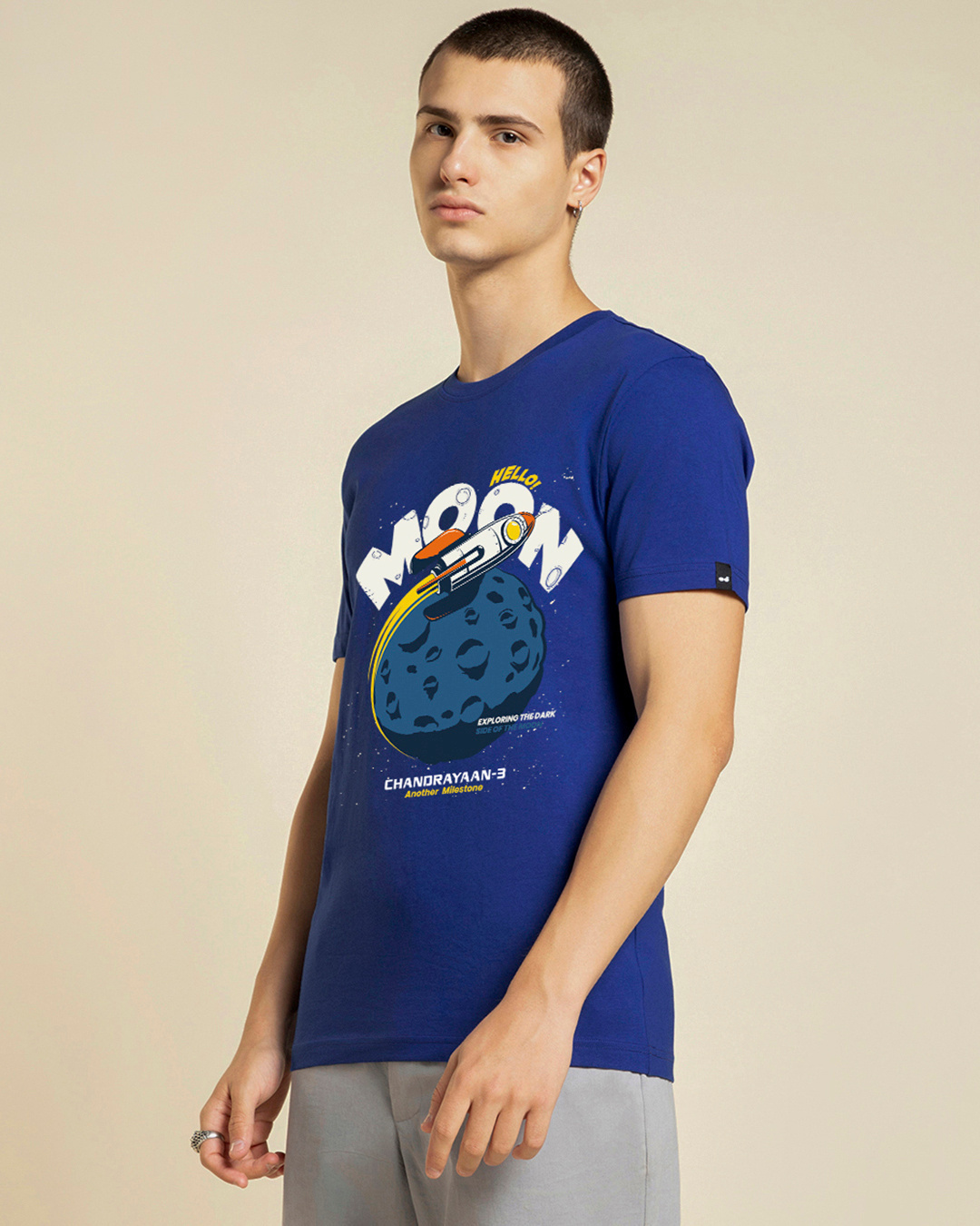 Shop Men's Blue Chandrayaan 3 Hello Moon Graphic Printed T-shirt-Back