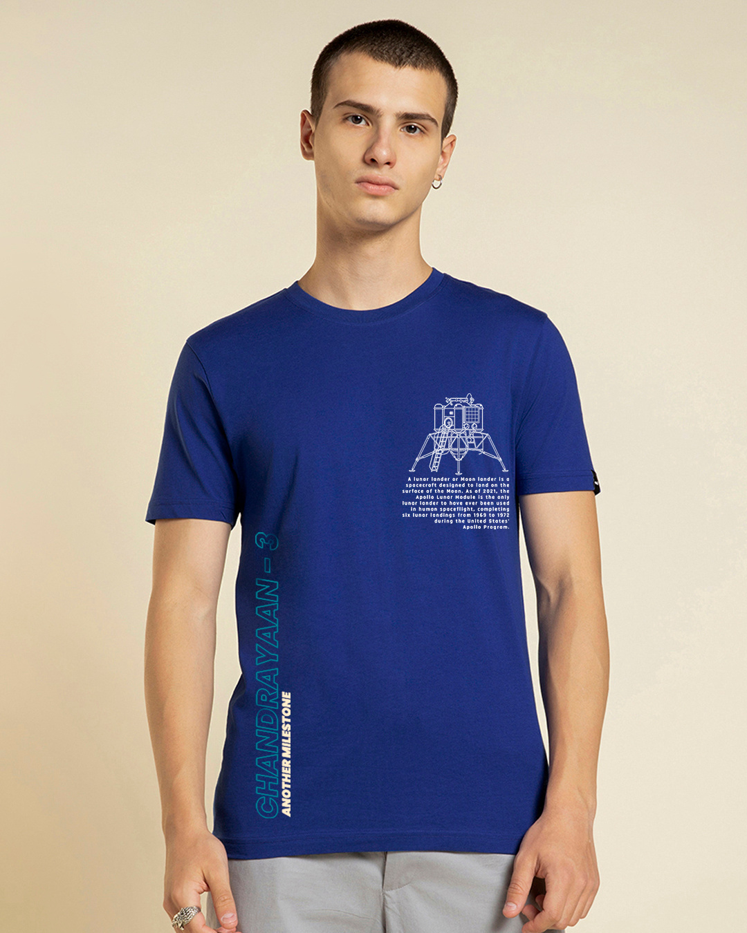Shop Men's Blue Chandrayaan 3 Lander Graphic Printed T-shirt-Back