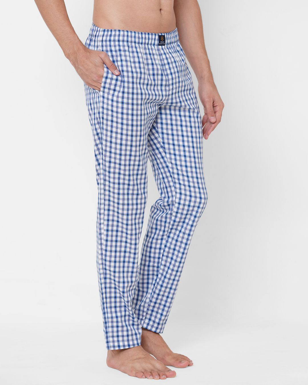 Shop Men's Blue Checked Cotton Lounge Pants-Back
