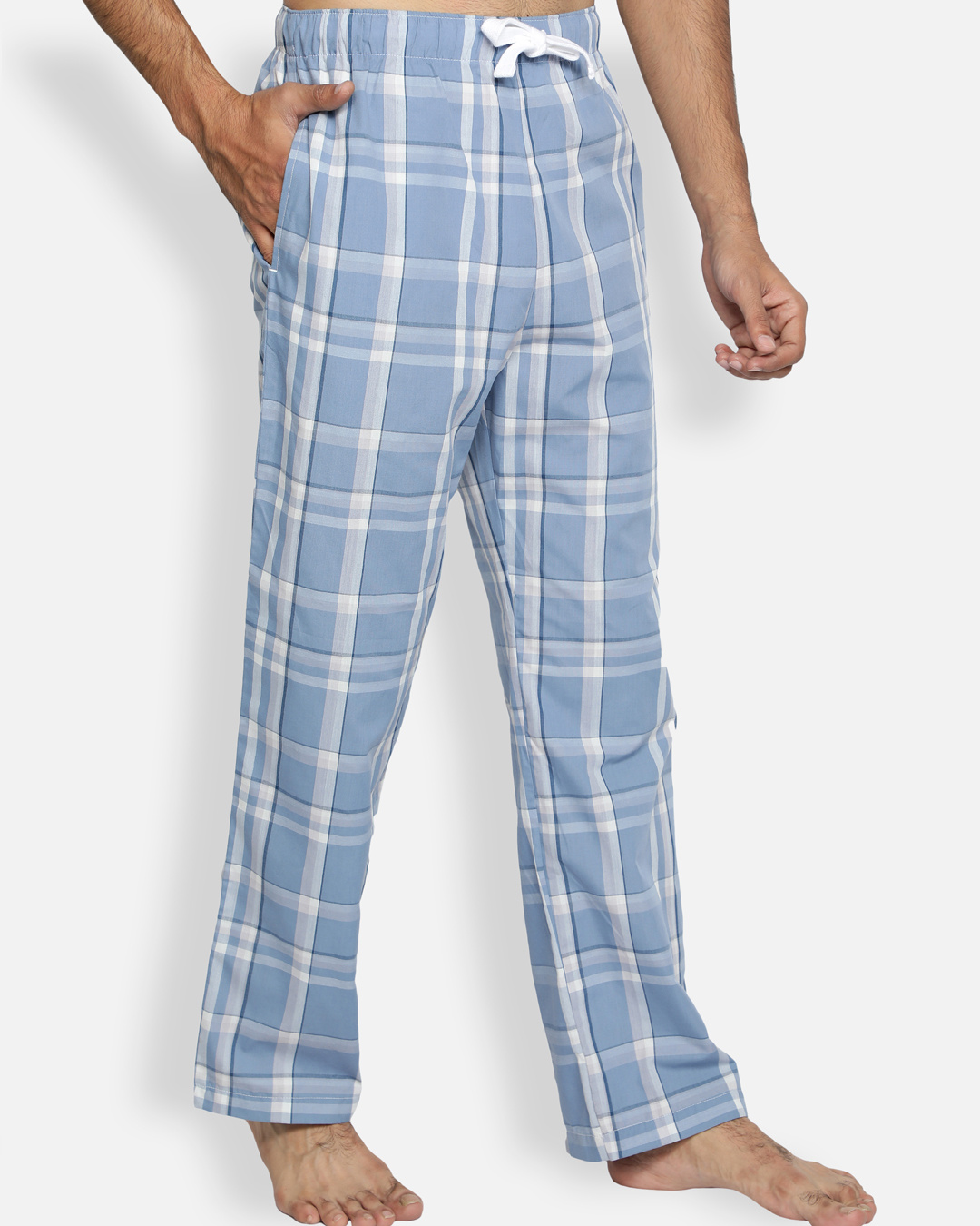 Shop Men's Blue Checked Pyjamas-Back