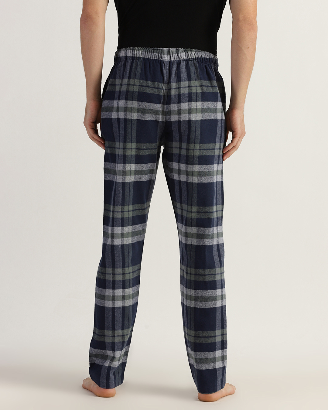 Shop Men's Blue & White Checked Pyjamas-Back