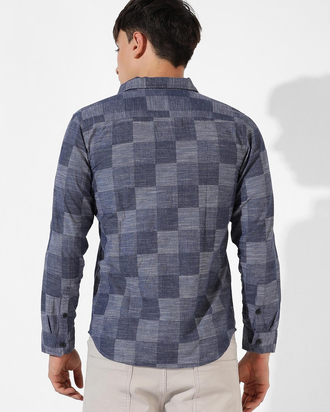 Shop Men's Blue Checked Shirt-Back
