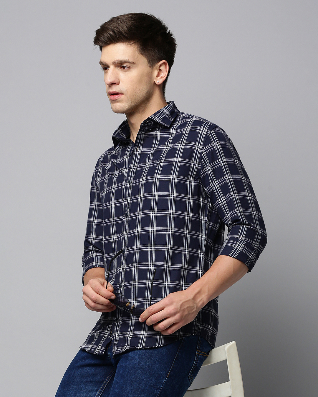 Men's Blue Checked Relaxed Fit Shirt
