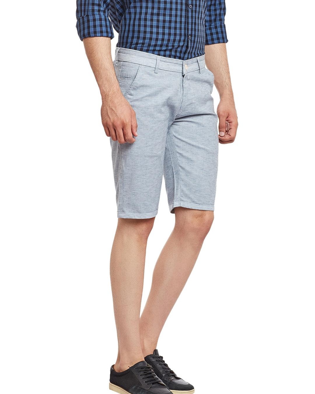 Shop Men's Blue Checked Slim Fit Shorts-Back