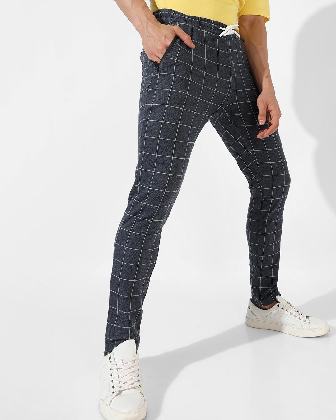 Buy Men's Blue Checked Track Pants Online at Bewakoof