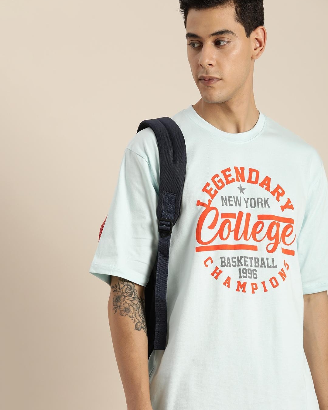 Buy Men's Blue College Typography Oversized Tshirt for Men Blue Online