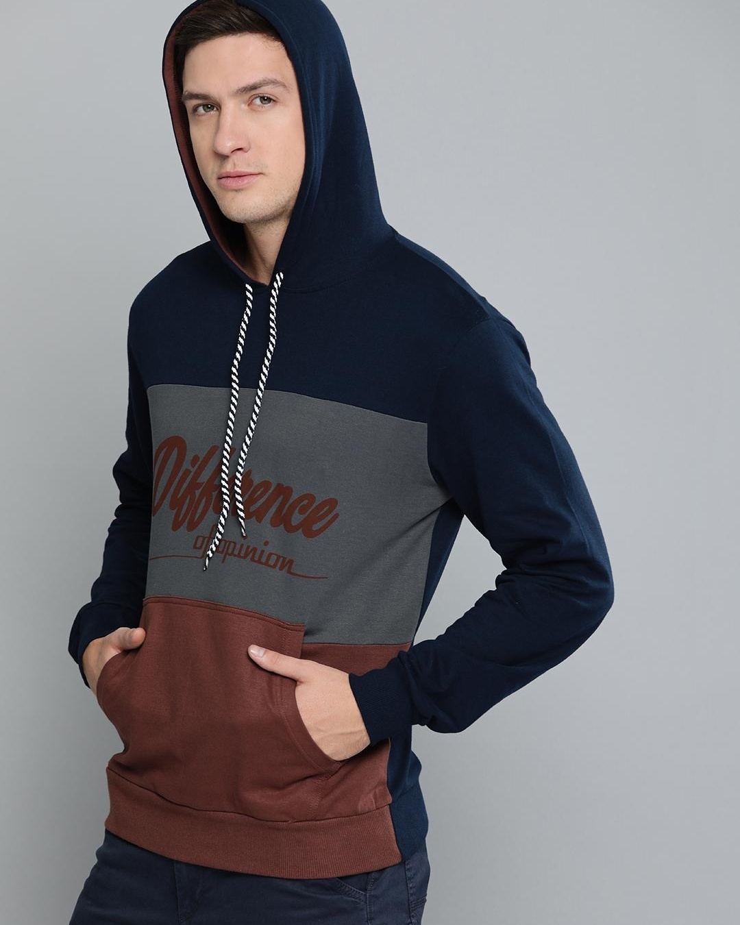 Shop Men's Blue Color Block Hoodie-Back