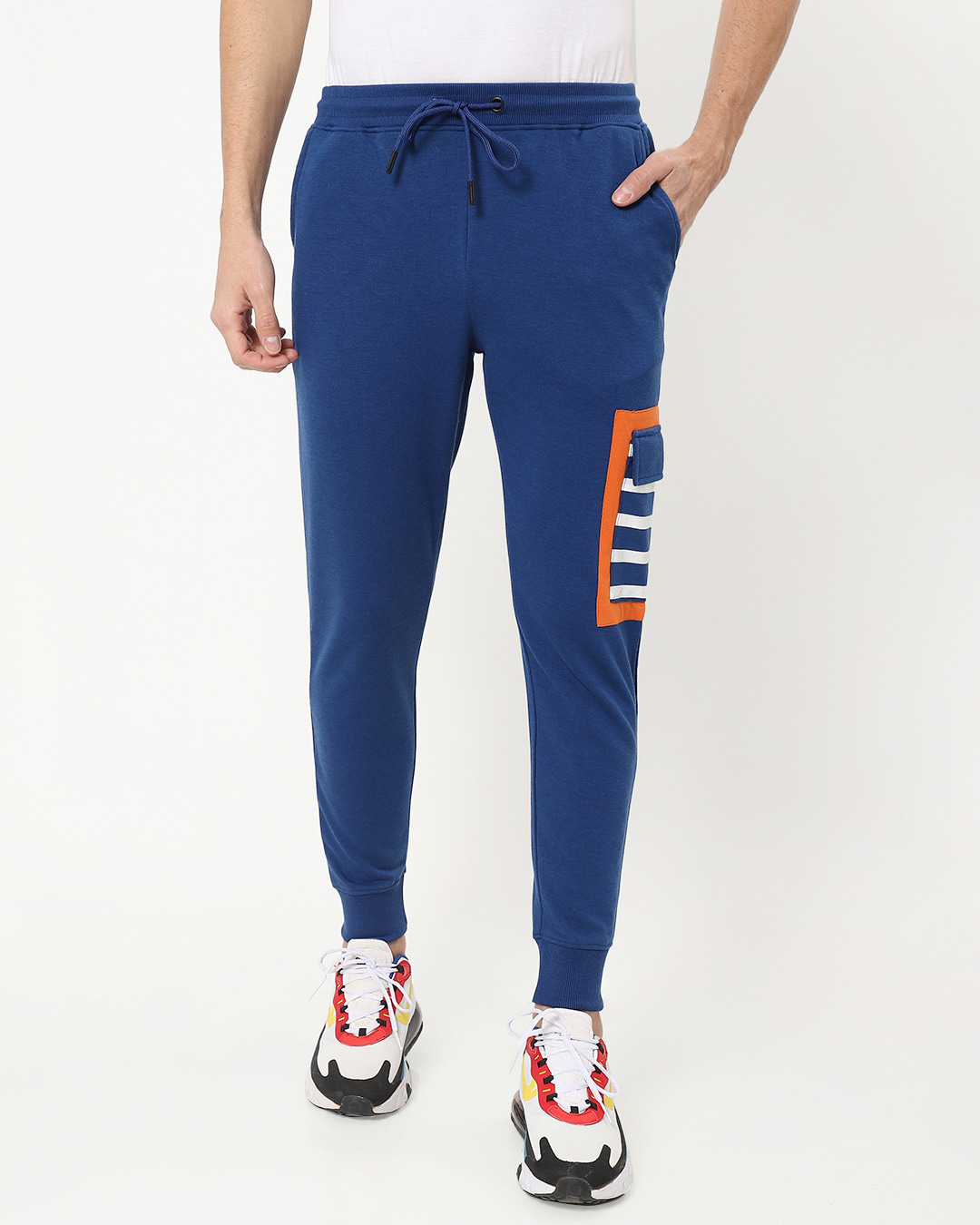 Shop Men's Blue Striped Pocket Joggers-Back