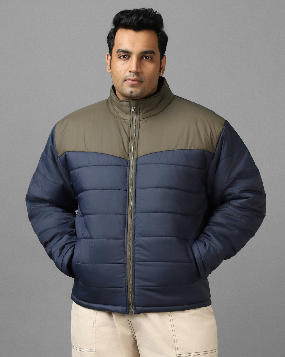 Shop Men's Blue Color Block Oversized Plus Size Jacket-Back