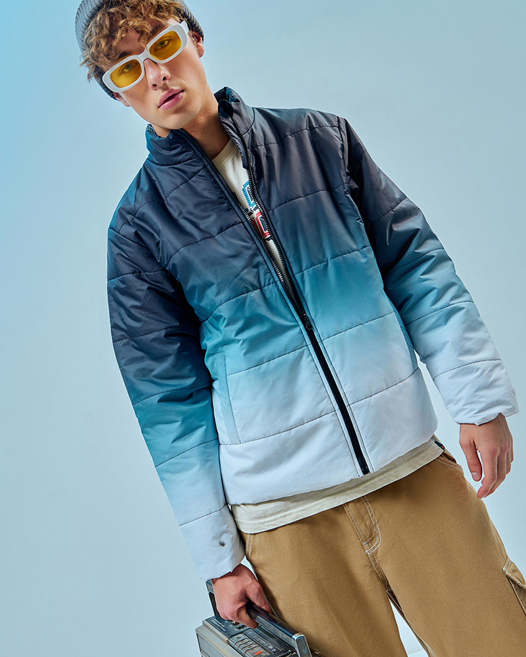 Buy Men s Blue Color Block Plus Size Puffer Jacket Online at Bewakoof