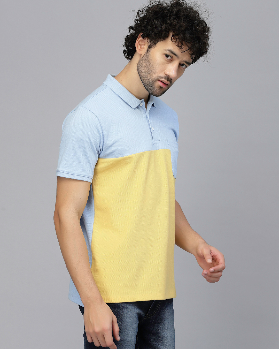 Shop Men's Blue & Yellow Color Block Polo T-shirt-Back