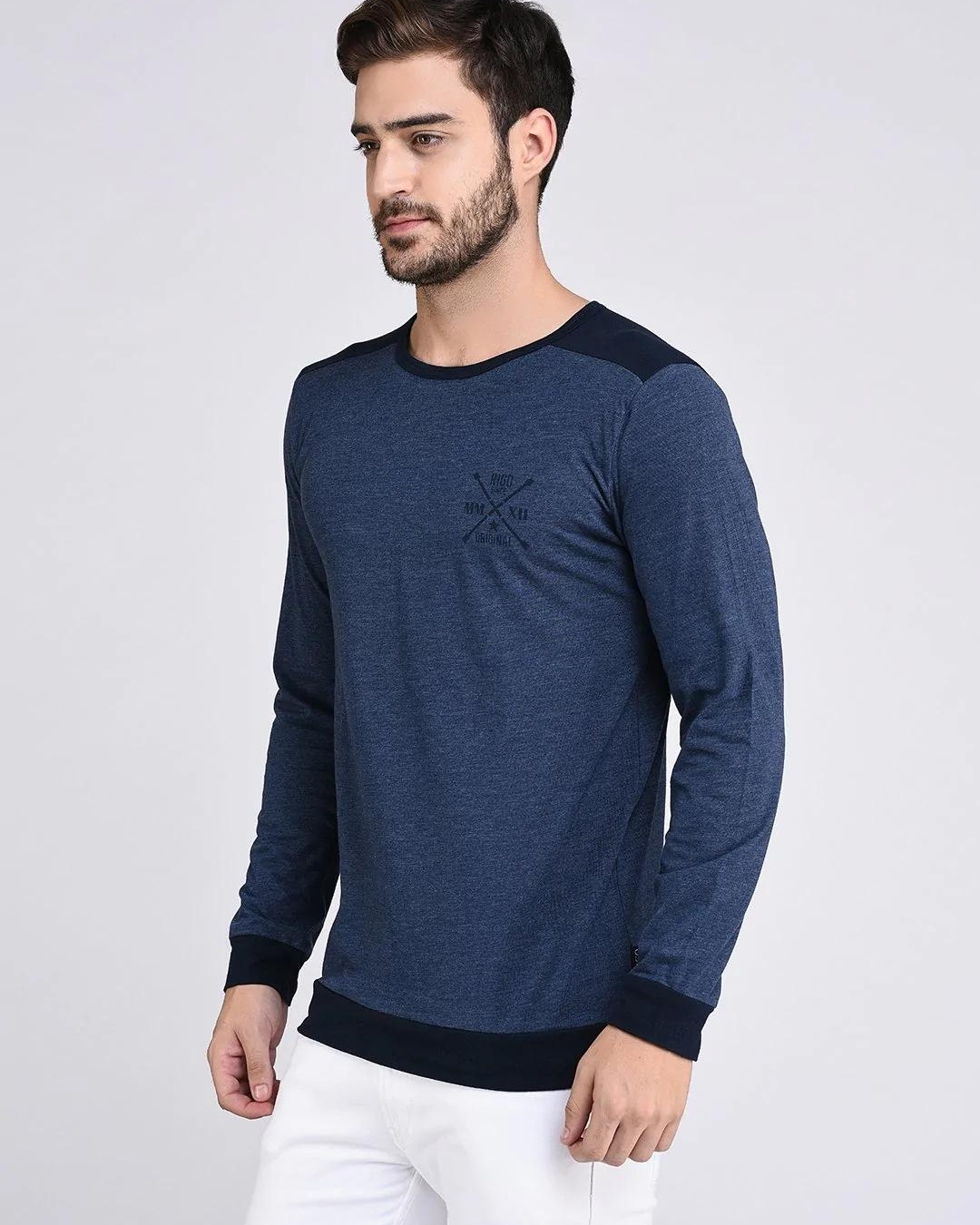 Shop Men's Blue Color Block Slim Fit T-shirt-Back