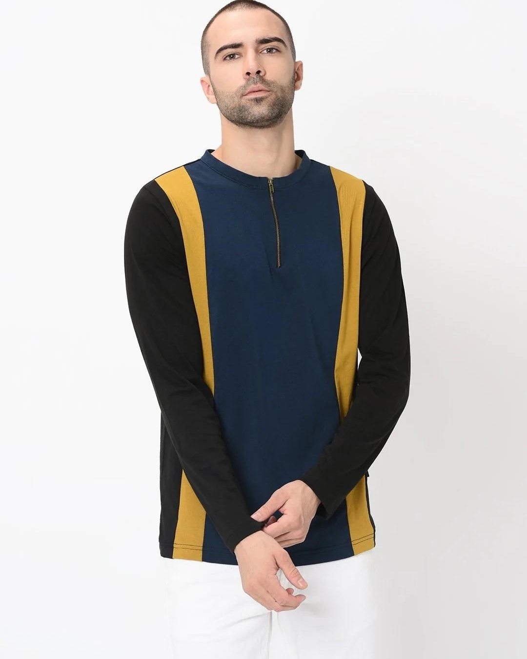 Buy Mens Blue Color Block Slim Fit T Shirt Online At Bewakoof 3207