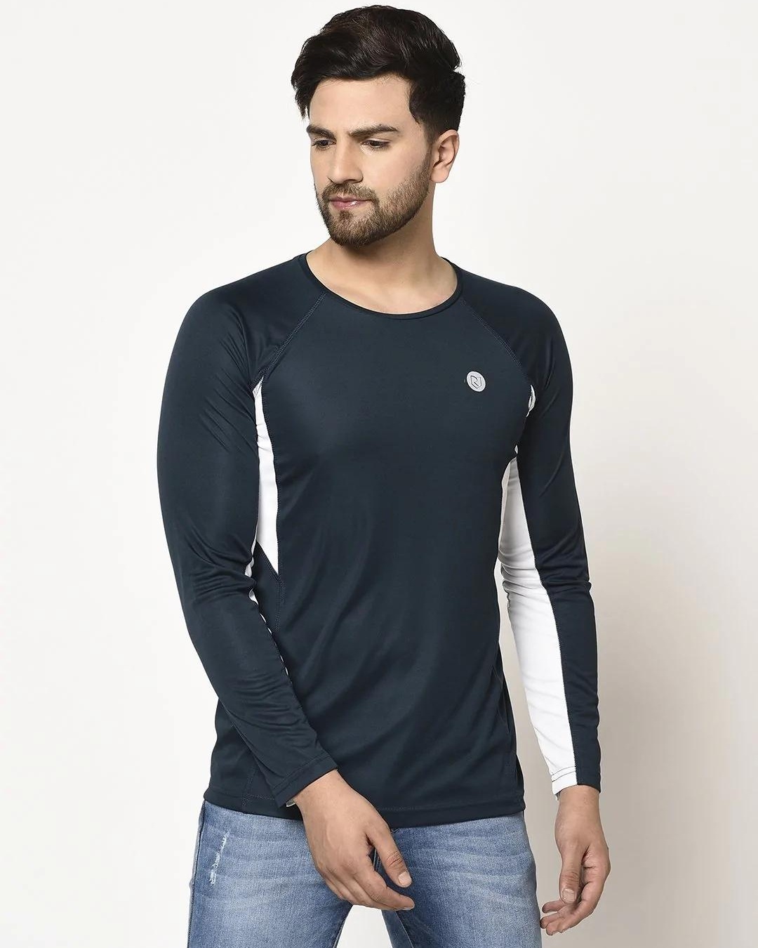 Buy Mens Blue Color Block Slim Fit T Shirt Online At Bewakoof 2630