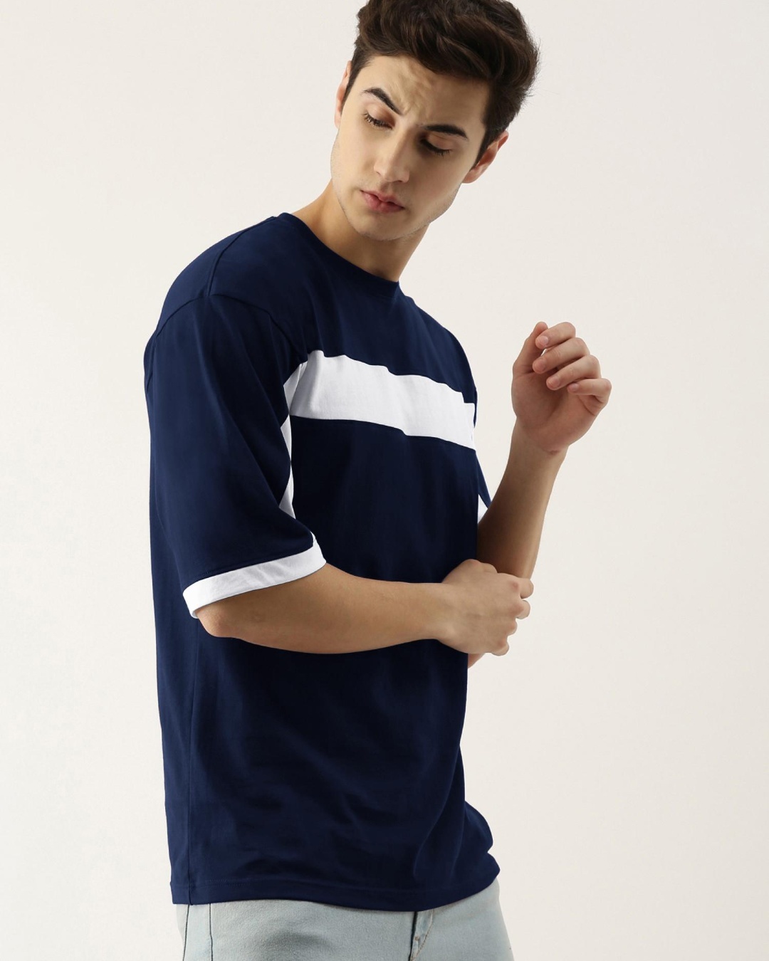 Buy Mens Blue Color Block Slim Fit T Shirt Online At Bewakoof 0099