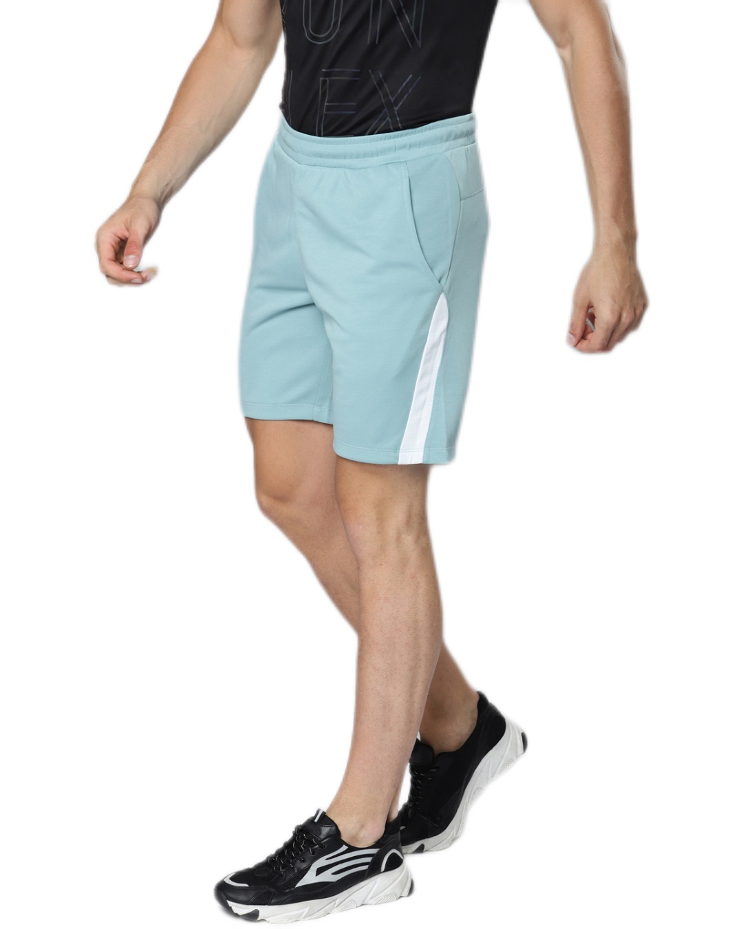 Shop Men's Blue Color Block Slim Fit Training Sports Shorts-Back