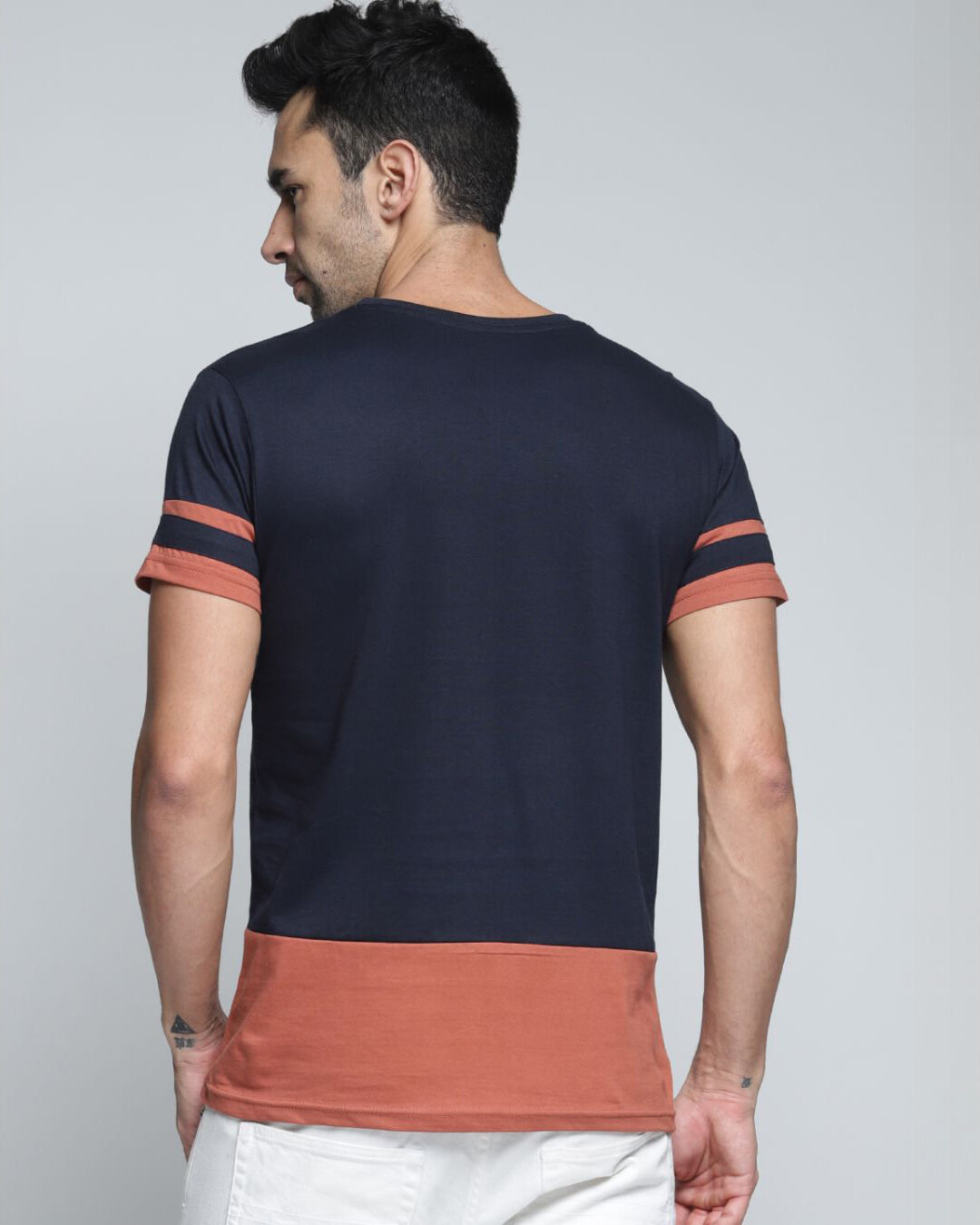 Shop Men's Blue Colourblocked T-shirt-Back