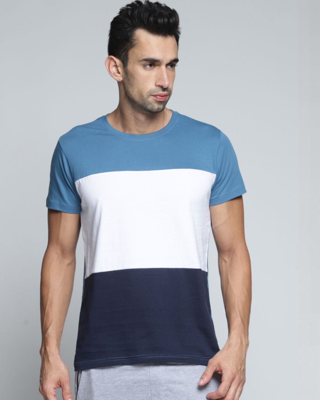 Buy Men's Blue Colourblocked T-shirt for Men Blue Online at Bewakoof