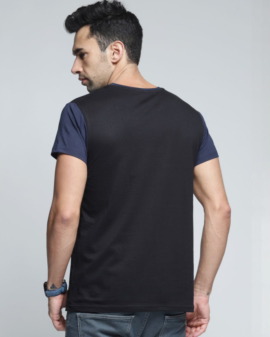 Shop Men's Blue Colourblocked T-shirt-Back