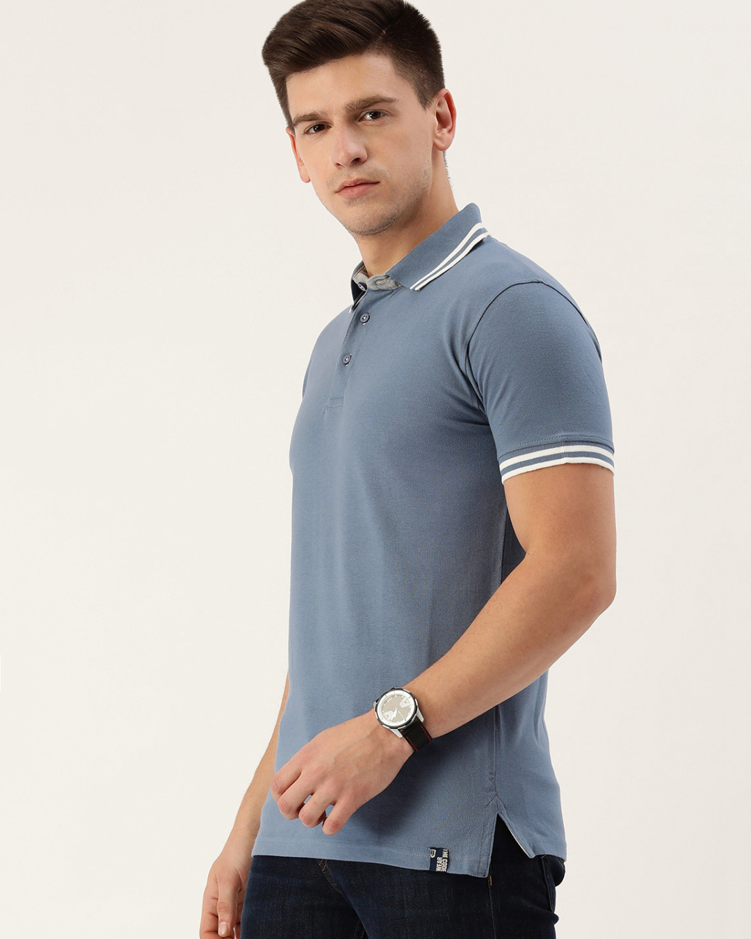 Shop Men's Blue Cotton Polo T-shirt-Back