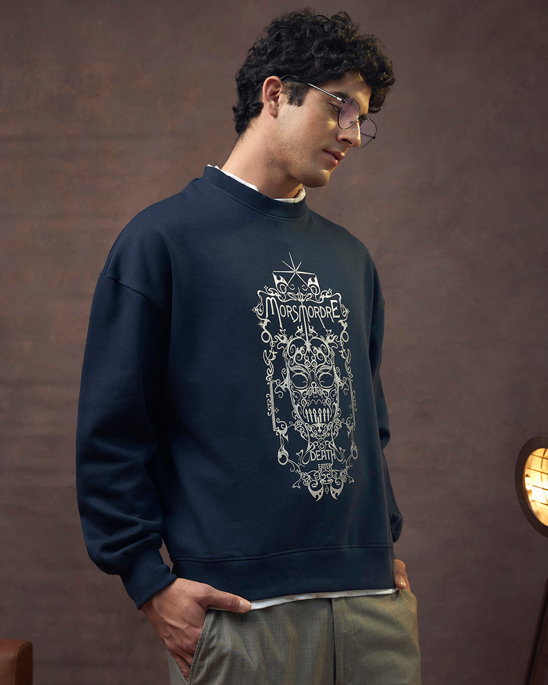Shop Men's Blue Death Eater Graphic Printed Oversized Sweatshirt-Back