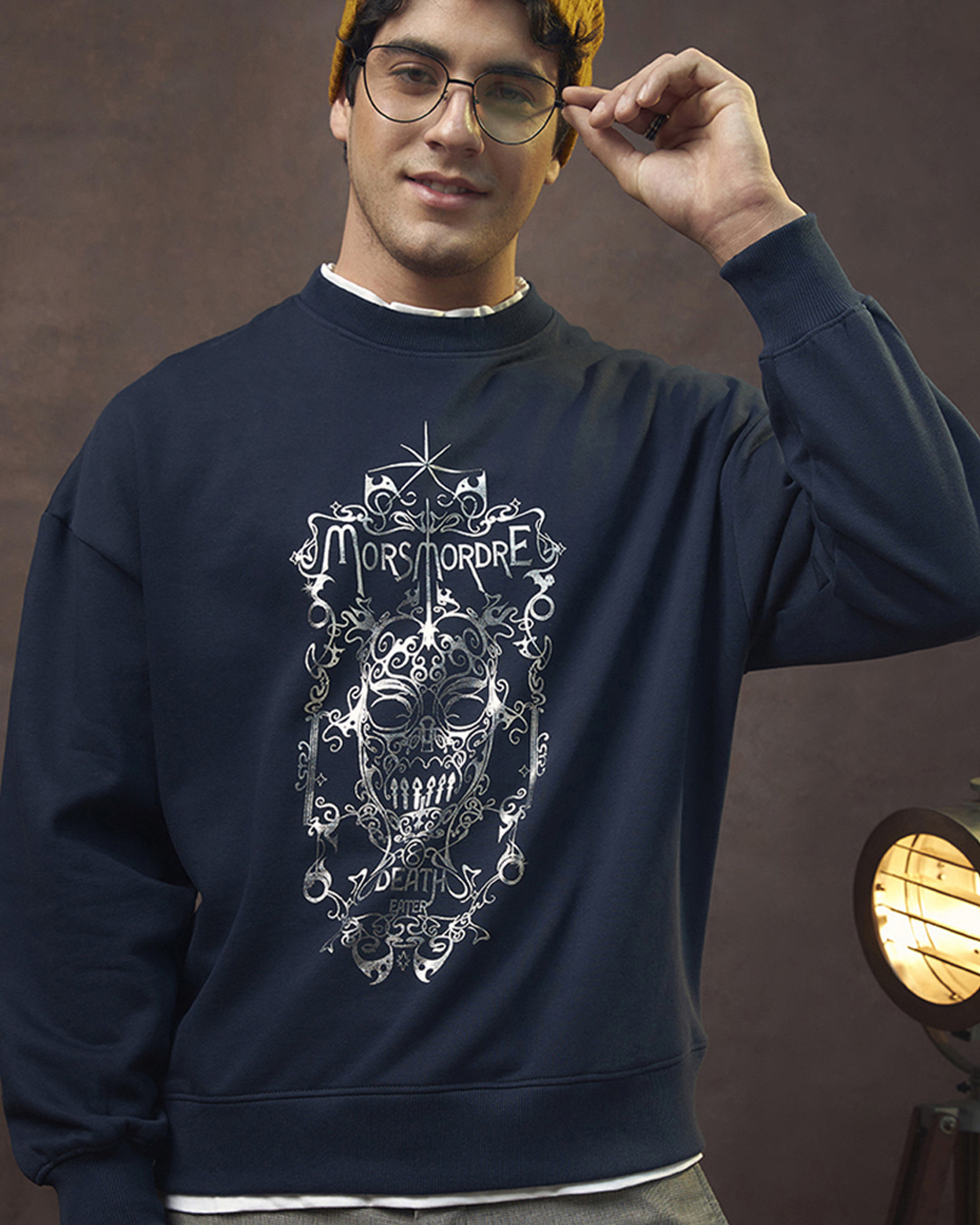 Buy Men s Blue Death Eater Graphic Printed Oversized Sweatshirt Online at Bewakoof