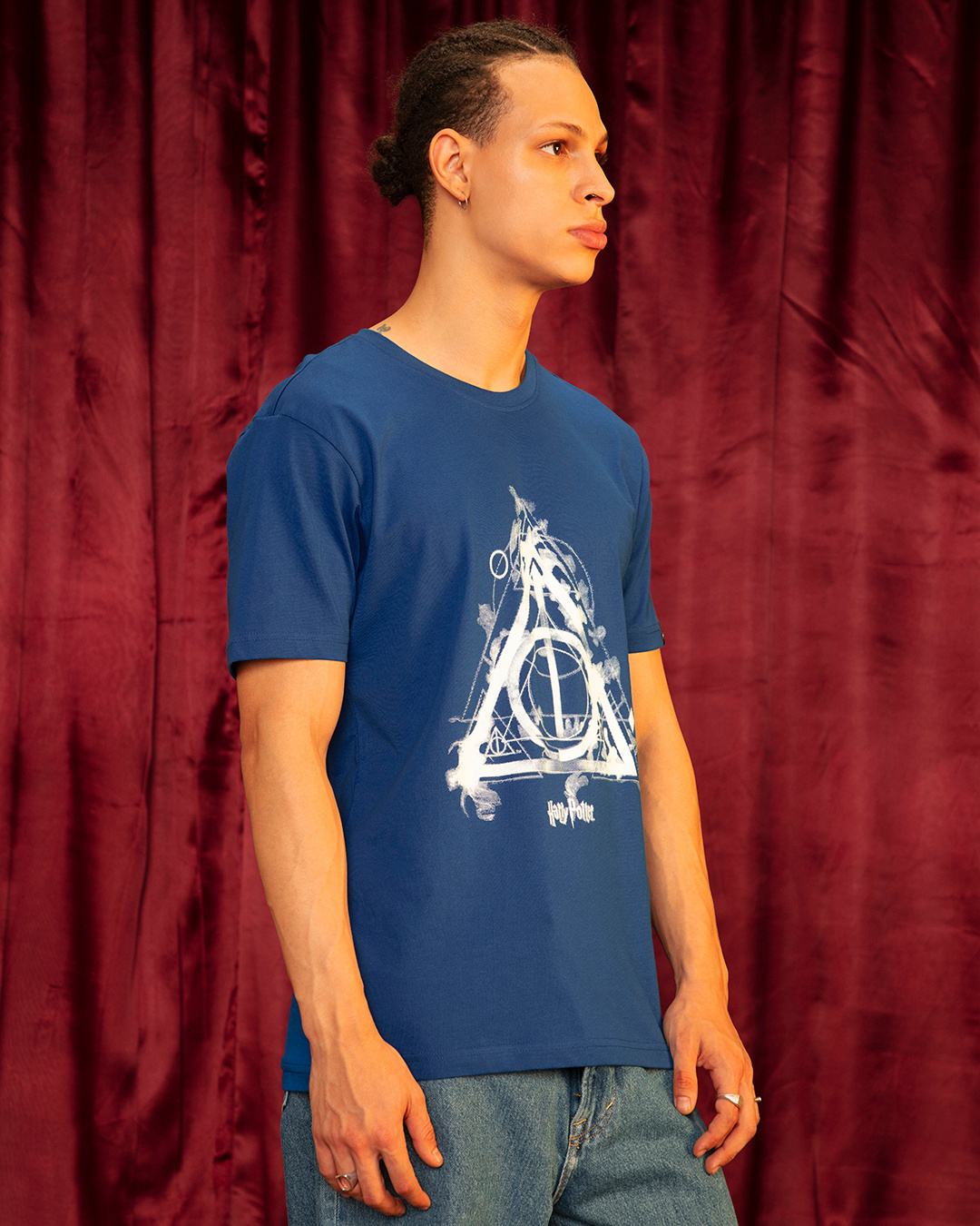 Shop Men's Blue Deathly Hallows Graphic Printed T-shirt-Back