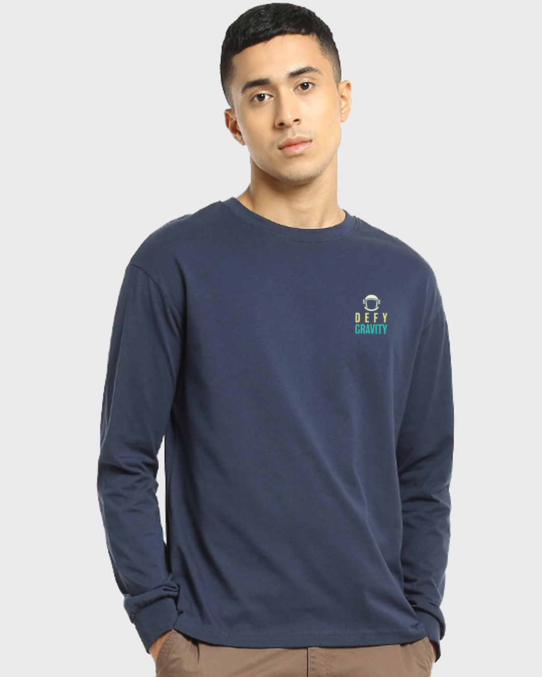 Shop Men's Blue Defy Gravity Graphic Printed Oversized T-shirt-Back