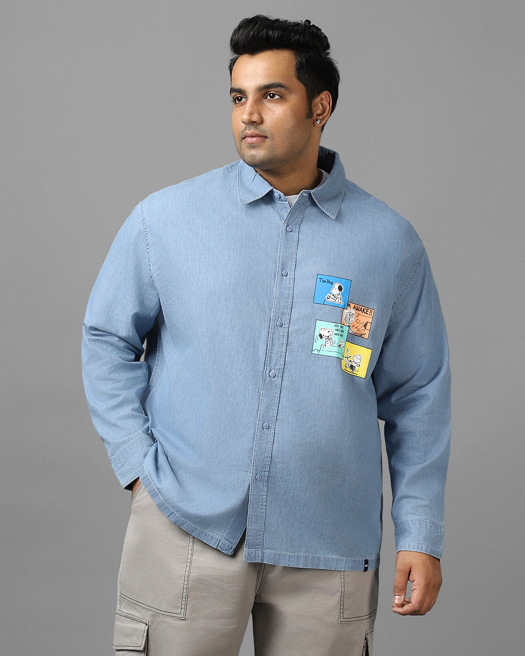 Shop Men's Blue Den Printed Oversized Plus Size Shirt-Back