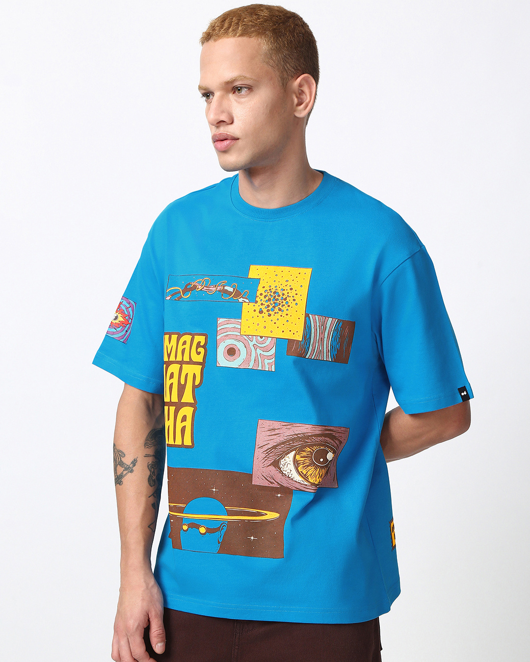 Shop Men's Blue Dimag Mat Kha Graphic Printed Oversized T-shirt-Back