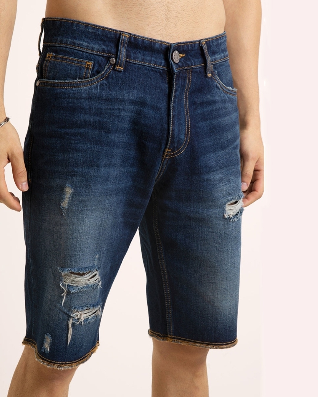 Buy Men's Blue Distress Denim Shorts Online at Bewakoof