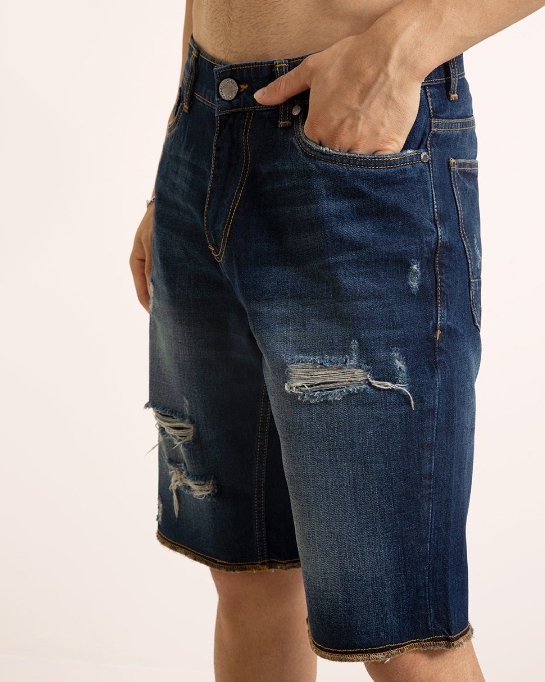 Shop Men's Blue Distress Denim Shorts-Back