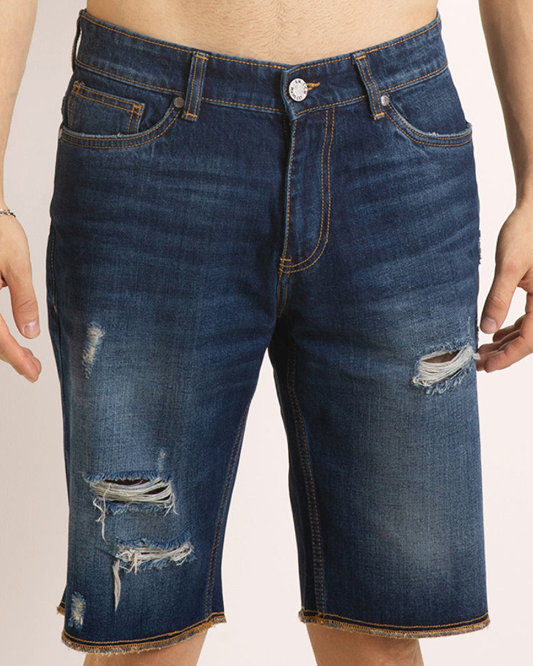 Buy Men's Blue Distress Denim Shorts Online at Bewakoof